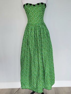 NWOT Custom-made Green Geometric Strapless Beaded Sweetheart Neck Maxi Dress XL